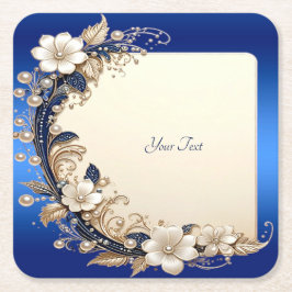 Porta-copo De Papel Quadrado Suporte de Papel com Enfeite Floral Azul Branco