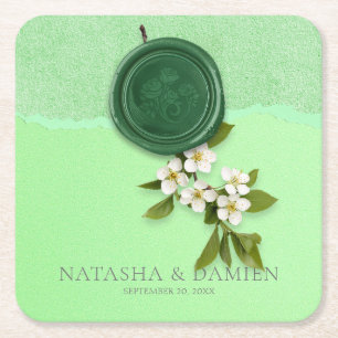 Porta-copo De Papel Quadrado Suporte de Papel de Casamento Green Seal