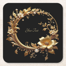 Porta-copo De Papel Quadrado Suporte de Papel de Moldura Ornata Floral Dourada