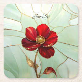 Porta-copo De Papel Quadrado Suporte de Papel Flor Vermelha Vidro Pintado