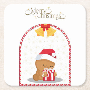 Porta-copo De Papel Quadrado Suporte de Presente de Urso de Natal