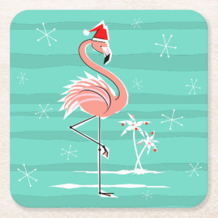 Porta-copo De Papel Quadrado Suporte quadrado com listras de flamingo de Natal
