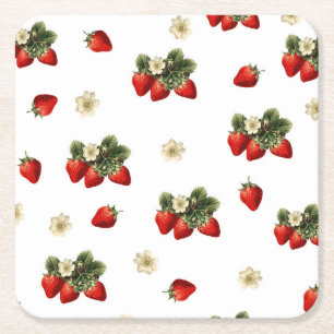 Porta-copo De Papel Quadrado Suportes de papel de morango com flores em branco