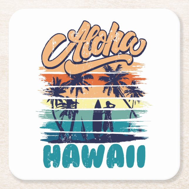 Porta-copo De Papel Quadrado Surf - Aloha Havaí (Frente)