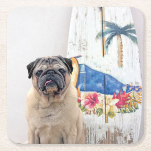 Porta-copo De Papel Quadrado Surf Pug