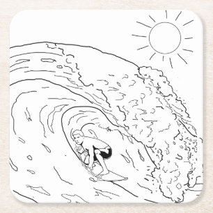 Porta-copo De Papel Quadrado Surfing Adult Coloring Paper Porta copos (Cores de