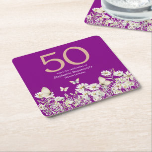 Porta-copo De Papel Quadrado Surpresa Branca de Flor Selvagem 50º Aniversário