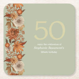 Porta-copo De Papel Quadrado Surpresa da Flor de outono das mulheres 50º aniver