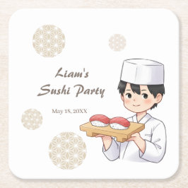 Porta-copo De Papel Quadrado Sushi Birthday Party Invitation with Cute Anime 