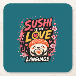 Porta-copo De Papel Quadrado Sushi É Minha Linguagem do Amor –Sushi Kawaii Fofo