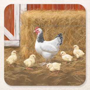Porta-copo De Papel Quadrado Sussex Chicken Mama Hen e Pintinhos