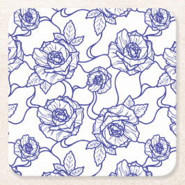 Porta-copo De Papel Quadrado Sussurros de Rosa, Padrão Floral Elegante de Arte 