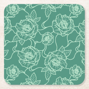 Porta-copo De Papel Quadrado Sussurros de Rosa, Padrão Floral Elegante de Arte