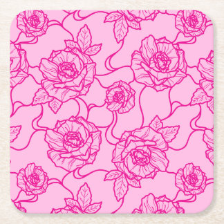 Porta-copo De Papel Quadrado Sussurros de Rosa, Padrão Floral Elegante de Arte