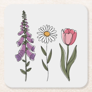 Porta-copo De Papel Quadrado Sutil Anti-Trump - Tulipa Daisy Foxglove III