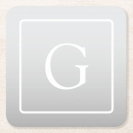 Porta-copo De Papel Quadrado Sutil Monograma de Sobrenome com Gradiente Cinza C