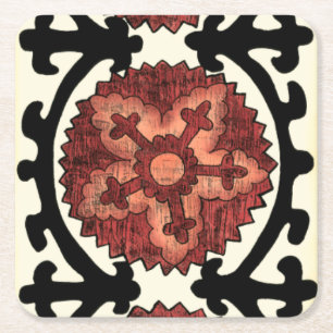 Porta-copo De Papel Quadrado Suzani Style - Padrão Floral Decorativo