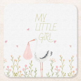 Porta-copo De Papel Quadrado Sweet Watercolor Stork - "My Little Girl" Baby 
