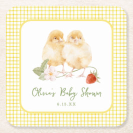 Porta-copo De Papel Quadrado Sweet Watercolor Strawberry Chicks Baby Shower