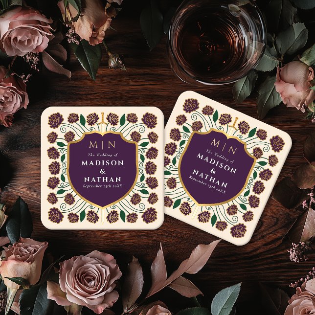 Porta-copo De Papel Quadrado Sword & Shield Medieval Fantasy Casamento Monogram (Criador carregado)