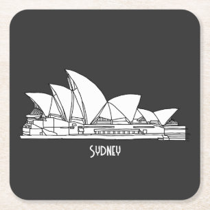Porta-copo De Papel Quadrado Sydney Opera House Austrália desenhando lembrança