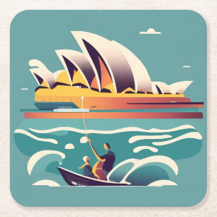 Porta-copo De Papel Quadrado Sydney Opera House Austrália pintando souvenir