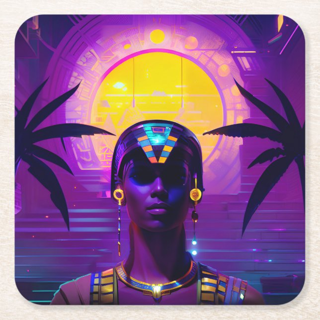 Porta-copo De Papel Quadrado Synthwave Pharaoh (Frente)