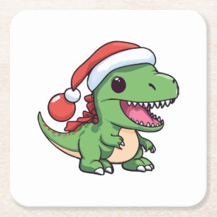 Porta-copo De Papel Quadrado T-Rex Dinossauro Kawaii em Chapéu de Natal