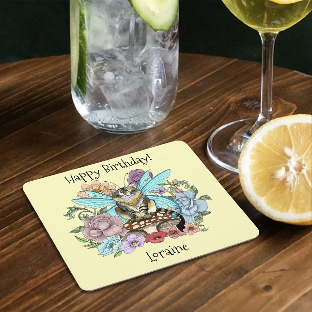 Porta-copo De Papel Quadrado Tablet Fairy Cat Mushroom Floral (Criador carregado)