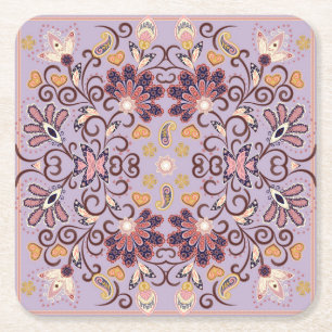 Porta-copo De Papel Quadrado Tablete floral indiana: adorável padrão pastel