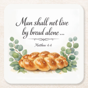 Porta-copo De Papel Quadrado Tábua de Challah Mateus 4:4, Presente Judaico Mess