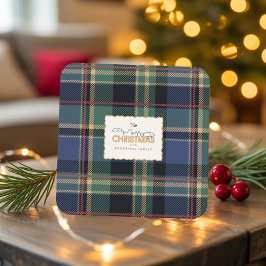 Porta-copo De Papel Quadrado Tartan de Natal Azul Marinho Verde ID1141B