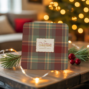 Porta-copo De Papel Quadrado Tartan de Natal Tijolo Vermelho Verde ID1141A