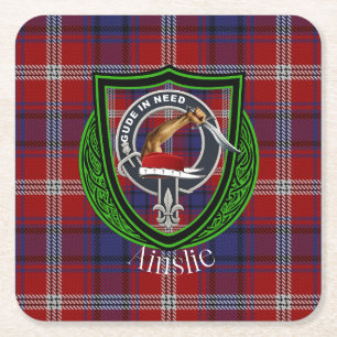 Porta-copo De Papel Quadrado Tartan e Brasão do Clã Escocês Ainslie