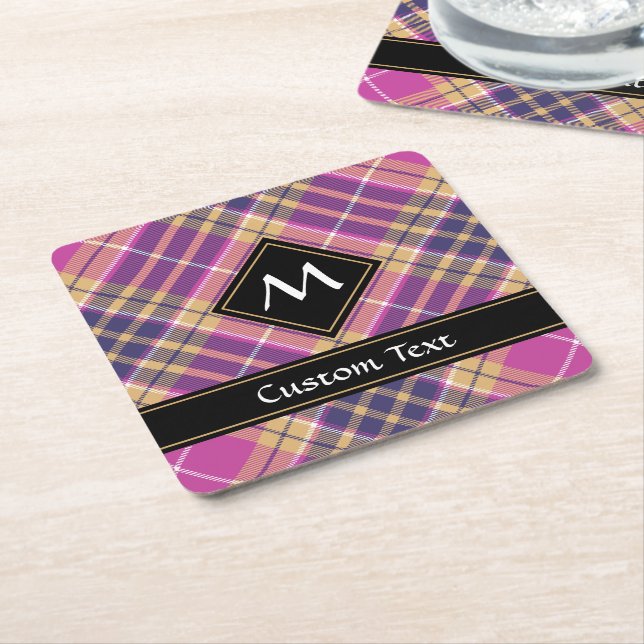 Porta-copo De Papel Quadrado Tartan rosa, Dourado e azul (Inclinado)