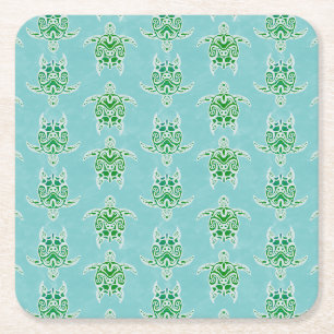 Porta-copo De Papel Quadrado Tartarugas do Mar Verde Tribais