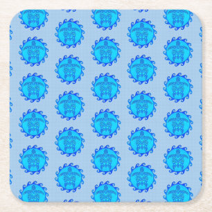 Porta-copo De Papel Quadrado Tartarugas Tribais de Ocean Blue Maori Sun