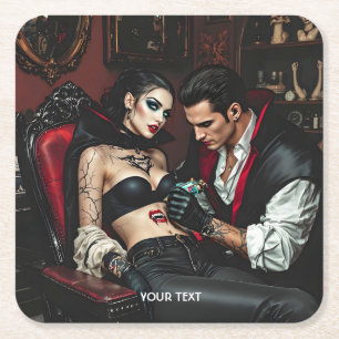 Porta-copo De Papel Quadrado Tatuagem de Homem de Garota Fantasy