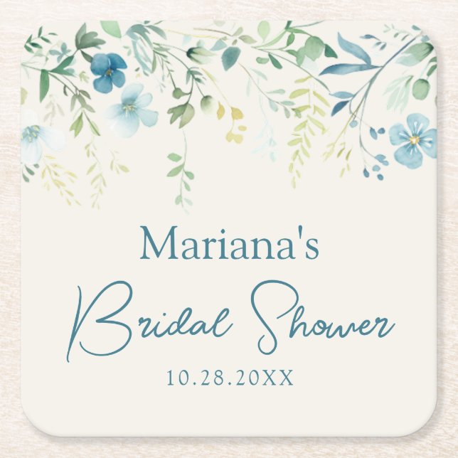 Porta-copo De Papel Quadrado Teal Blue Green Ivory Floral (Frente)