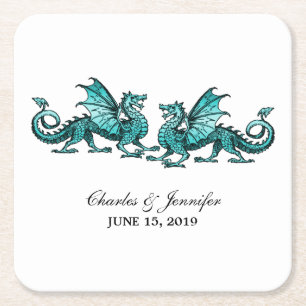 Porta-copo De Papel Quadrado Teal Elegant Dragon Portas copos De Papel De Casam