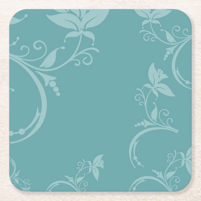 Porta-copo De Papel Quadrado Teal Floral (Frente)