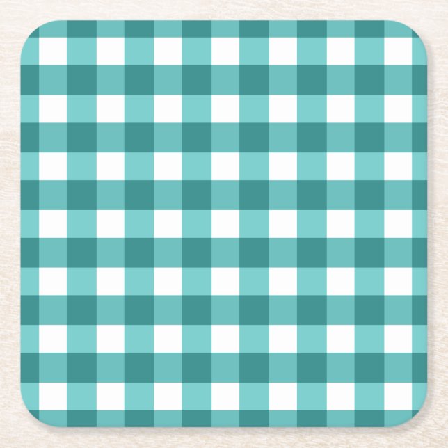 Porta-copo De Papel Quadrado Teal Gingham (Frente)