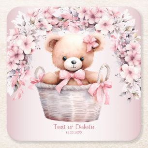 Porta-copo De Papel Quadrado Teddy Bear Baby Girl Flowant