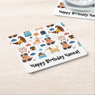 Porta-copo De Papel Quadrado Tema de festa de aniversário de cachorro de desenh