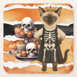 Porta-copo De Papel Quadrado Tema de Halloween para Amantes de Gatos com cupcak