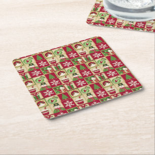 Porta-copo De Papel Quadrado Tema de Natal Boneco de Neve Flocos de Neve Vermel