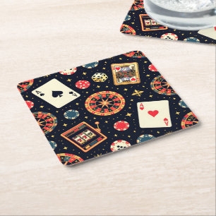 Porta-copo De Papel Quadrado tema de padrão de cassino em preto