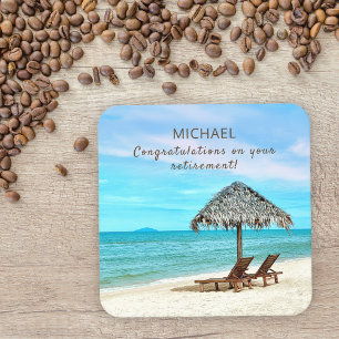 Porta-copo De Papel Quadrado Tema de Praia Tropical de Texto Personalizado de B