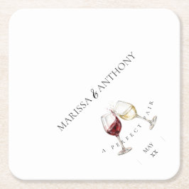 Porta-copo De Papel Quadrado Tema de Taça de Vinho de Par Perfeito Festa de Noi