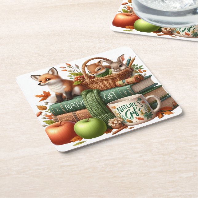 Porta-copo De Papel Quadrado Tema Decorativo de Outono (Inclinado)